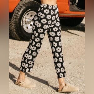 Billabong Floral Ankle Pants in Black and White